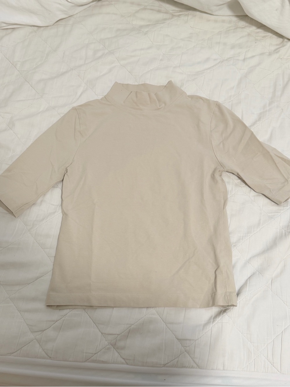 Zara Cream Short Sleeve Mock Neck Top